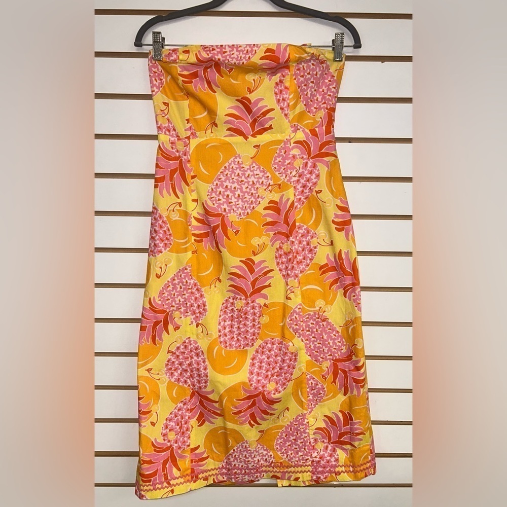 Lilly Pulitzer. Ladies Pina Colada Pineapple Cherry Print Strapless Dress size 6